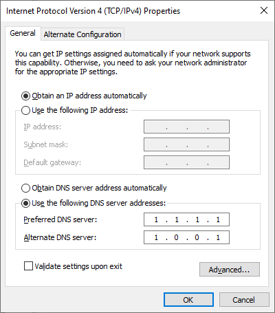 change DNS server adress