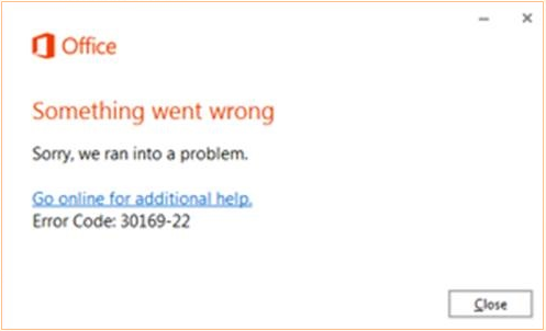 Error Code 30169-22 while installing Office