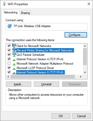 file and printer sharing for microsoft network