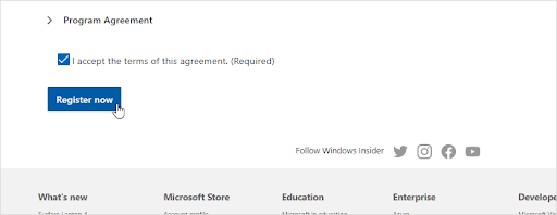 Accepting the agreements for becoming a Windows Insider