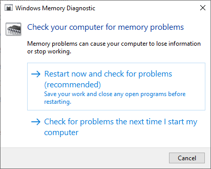 Windows memory diagnostic