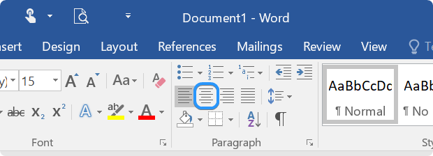 align text to the center in word