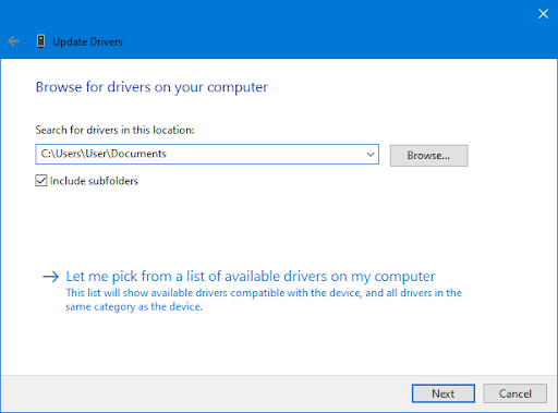 let me pick from avalable list of drivers on my computer