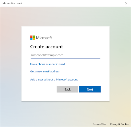 Add a user with Microsoft Account