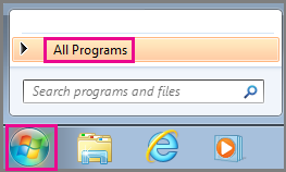 Search for Office apps using All Programs in Windows 7