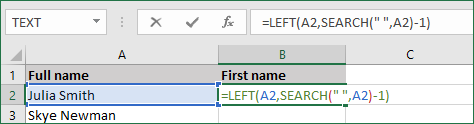 use excel formulas to separate last and first name