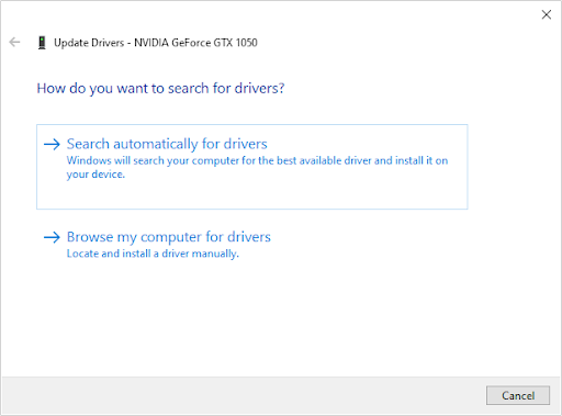 search automatically for driver software