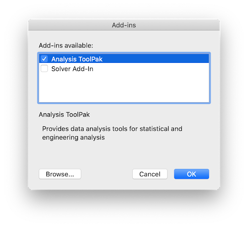 load data analysis toolpak in excel for mac