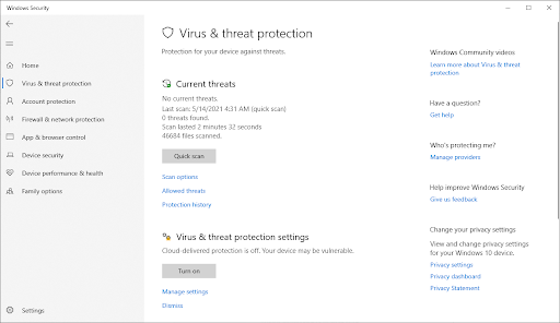 Virus & Threat Protection > Scan Options 