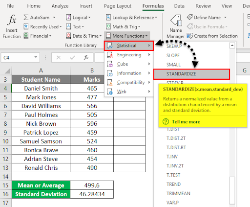 Excel statistical functions - STANDARDIZE 