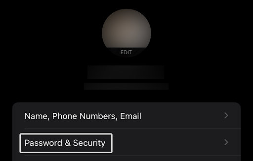 Apple device password and security tab