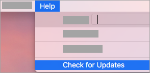 How to check for Office updates in Mac go Help > Check for Updates