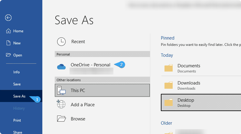 save to onedrive in word