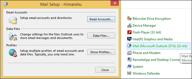 create a new outlook profile