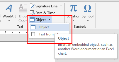 How to embed an object in word