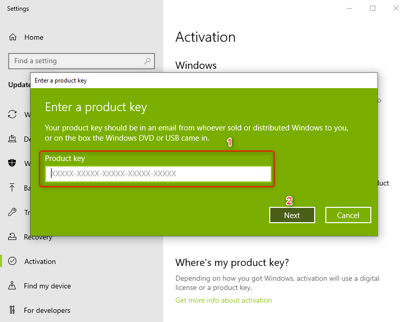 download windows 10 using product key