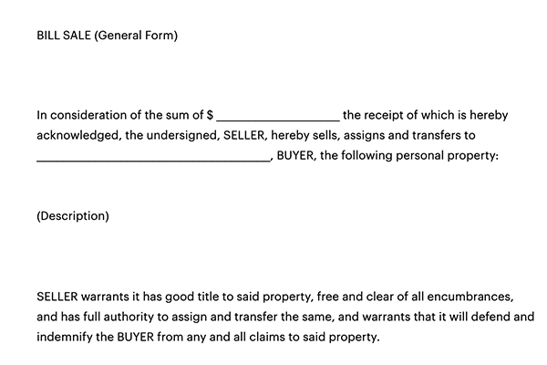 bill of sale excel template