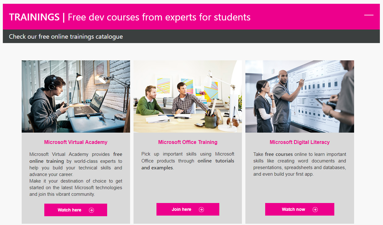 Free dev courses and trainings