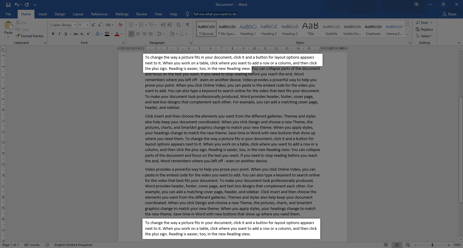 How to align copied text in word