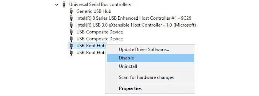 Disable USB root hubs