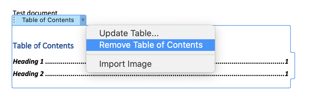 how to remove table of content