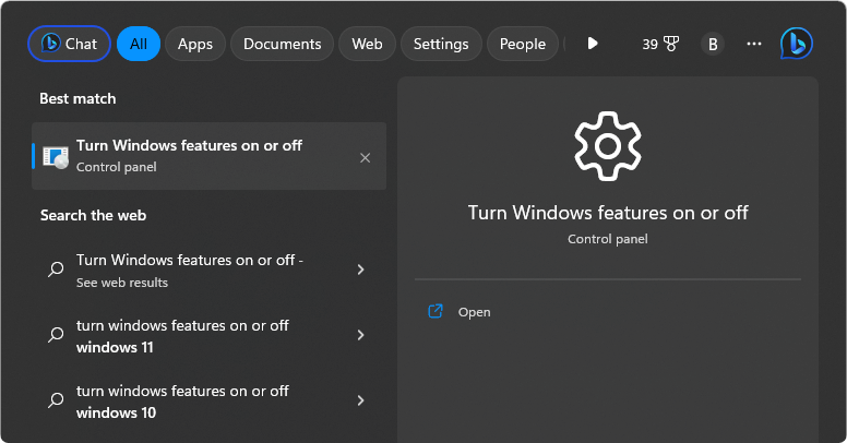 turn windows features on off