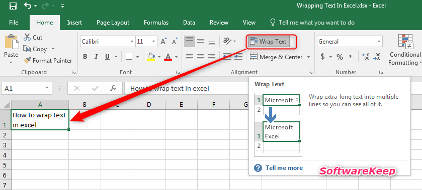 How to warp a text in excel